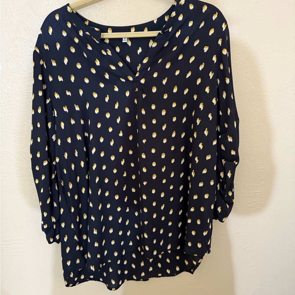 Collective Concepts Blue and White Boxy 3/4 Sleeve Blouse